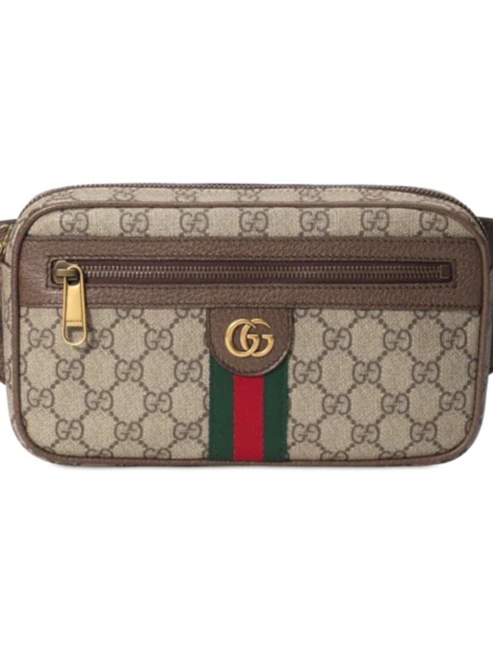 Gucci Brown & Beige GG Canvas Belt Bag with Green-Red